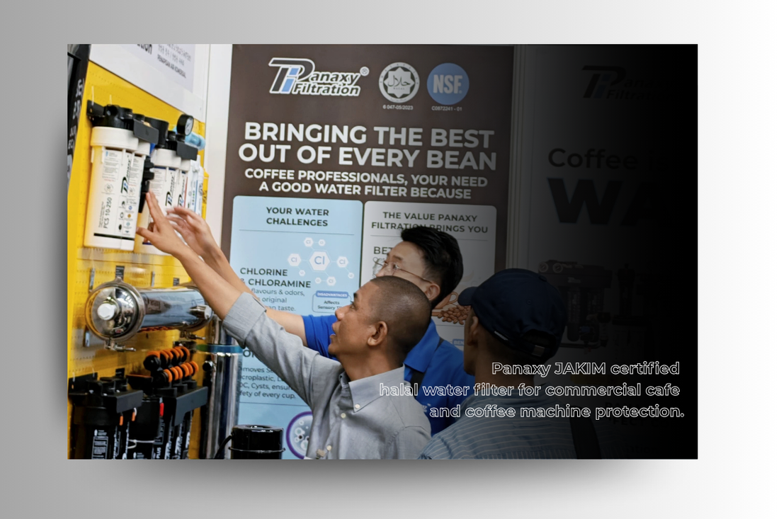 Panaxy JAKIM certified halal water filter for commercial cafe and coffee machine protection.