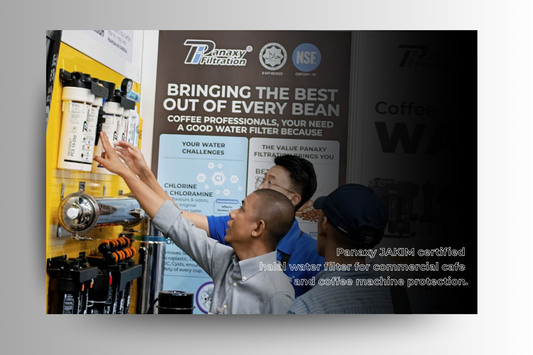 Panaxy JAKIM certified halal water filter for commercial cafe and coffee machine protection.